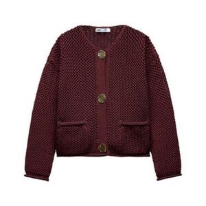 Zara Chunky Knit Cardigan in Deep Burgundy